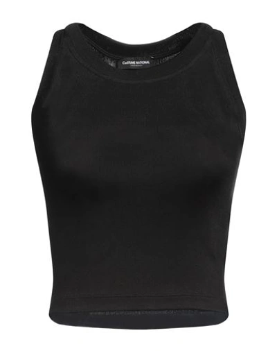 Costume National Woman Tank Top Black Size S Cotton, Elastane