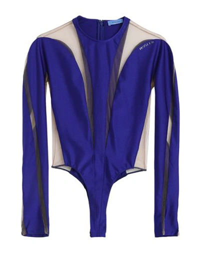 Mugler Woman Bodysuit Blue Size 10 Polyamide, Elastane