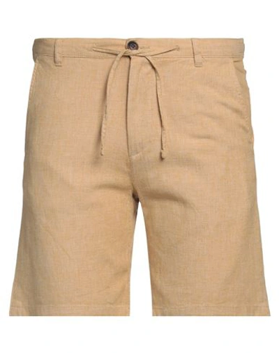 Selected Homme Man Shorts & Bermuda Shorts Ocher Size M Organic Cotton, Linen, Elastane In Neutral