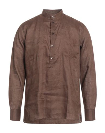Pt Torino Man Shirt Dark Brown Size 17 Linen