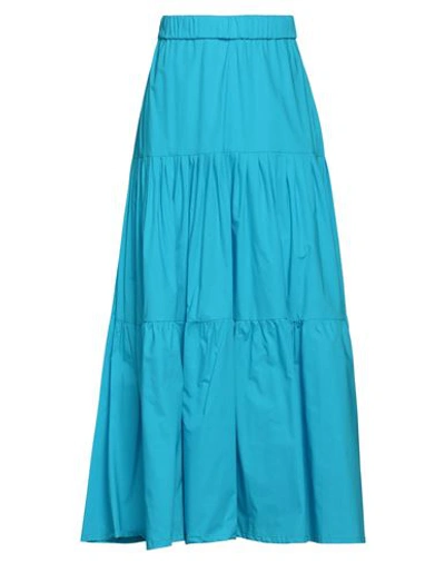Rose A Pois Rosé A Pois Woman Maxi Skirt Azure Size 8 Cotton In Blue