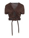 Balmain Cotton Jersey Keyhole Cropped Top In Brown