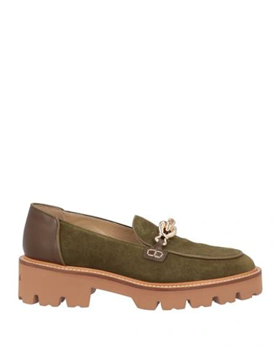 Baldinini Woman Loafers Sage Green Size 11 Leather