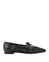 Fabiana Filippi Woman Loafers Black Size 8 Soft Leather, Textile Fibers In Black