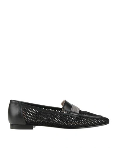 Fabiana Filippi Woman Loafers Black Size 8 Soft Leather, Textile Fibers