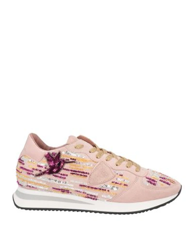 Philippe Model Woman Sneakers Blush Size 7 Soft Leather, Textile Fibers In Pink