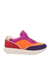 DANIELE ANCARANI DANIELE ANCARANI WOMAN SNEAKERS ORANGE SIZE 8 LEATHER, TEXTILE FIBERS