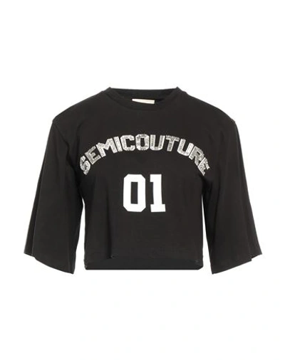 Semicouture Woman T-shirt Black Size S Polyester