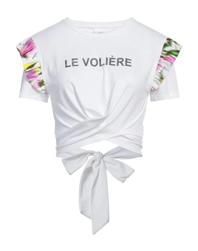 Le Volière Woman T-shirt White Size L Cotton, Elastane