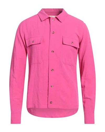 Beaucoup .., Man Shirt Fuchsia Size L Viscose, Linen In Pink