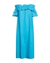 Rose A Pois Rosé A Pois Woman Midi Dress Azure Size 6 Cotton In Blue