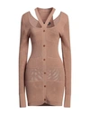 Andreädamo Andreādamo Woman Mini Dress Camel Size Xxs/xs Viscose, Polyester, Polyamide, Elastane In Beige