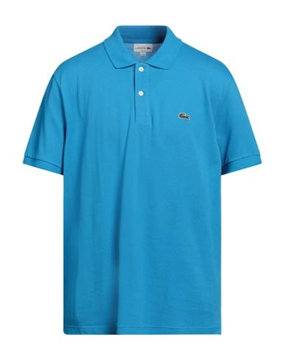 Lacoste Man Polo Shirt Azure Size 7 Cotton, Elastane In Blue