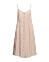 Vila Woman Midi Dress Sand Size 8 Viscose, Cotton, Linen In Beige