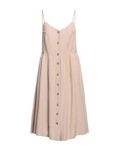 Vila Woman Midi Dress Sand Size 6 Viscose, Cotton, Linen In Beige