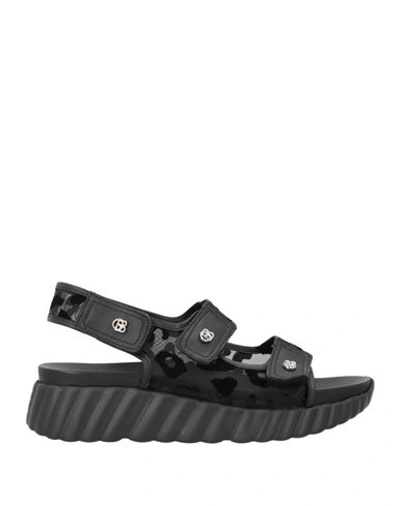 Baldinini Woman Sandals Black Size 10 Calfskin, Textile Fibers