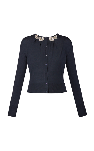 Erdem Wool Embroidered Cardigan In Navy