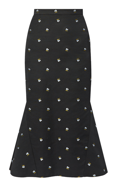 Erdem Cotton-blend Embroidered Maxi Skirt In Black