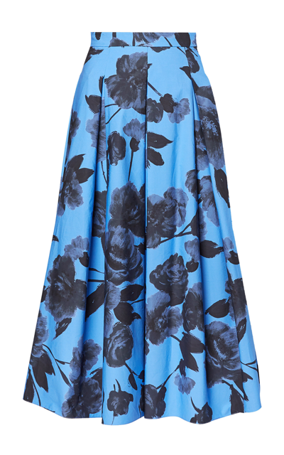 Erdem Cotton A-line Midi Skirt In Blue