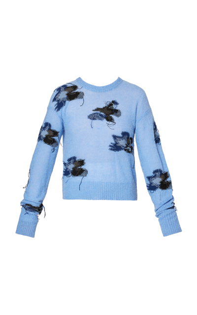 Erdem Intarsia Wool Blend Embroidered Knit Top In Blue