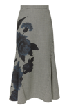 ERDEM WOOL HOUNDSTOOTH FLORAL-PRINTED MAXI SKIRT