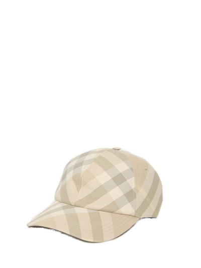 Burberry Check Baseball Hat In Beige