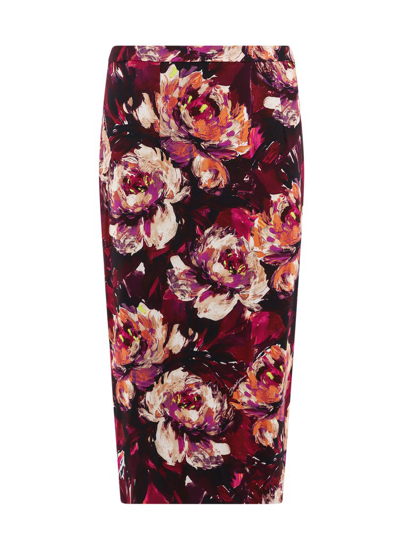 Dolce & Gabbana Cady Calf-length Skirt With Peony Print In Peonie_pitt_f_bordea