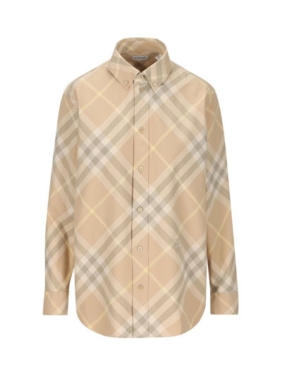 Burberry Long Sleeved Checked Shirt In Yellow