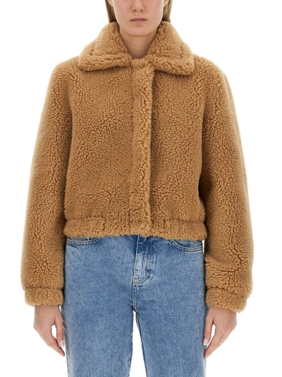 Moschino Jeans Furry Effect Jacket In Beige