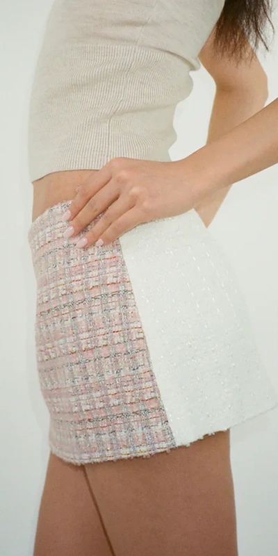 Sandy Liang Juice Tweed Skirt In Neutral