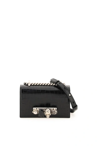 Alexander Mcqueen Mini Brown Leather Jewel Satchel Crossbody Bag For Women In Black