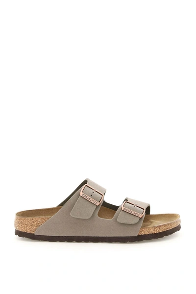 Birkenstock Arizona Narrow Fit Leather Suede Footbed Sandal In Taupe