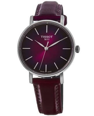 Pre-owned Tissot Everytime Burgundy Dial Leather Women's Watch T143.210.17.331.00
