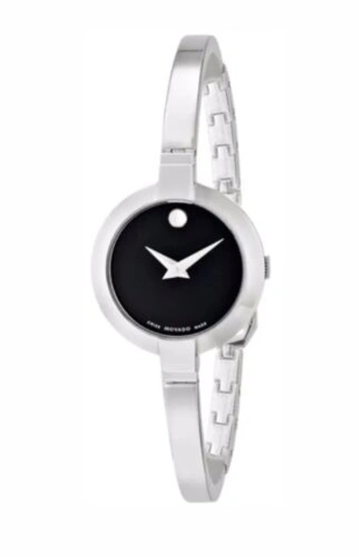 Pre-owned Movado Brand  Bela Women's Black Dial Stainless Steel Bangle Watch 0606595