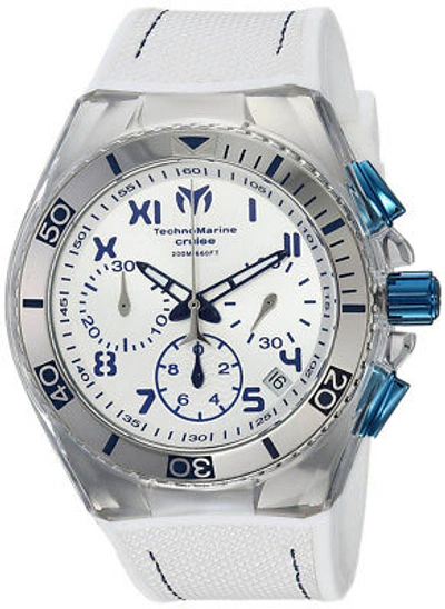 Pre-owned Technomarine Tm-115338 Cruise Silver Dial Silicone Strap Chronograph Men's Watch