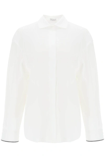 Brunello Cucinelli Wide Sleeve Shirt With Shiny Cuff Details In White