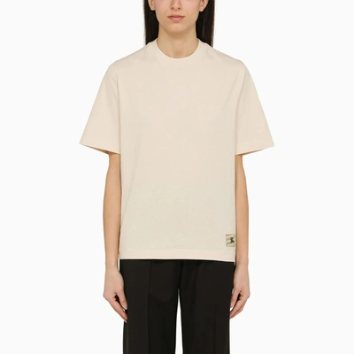 BURBERRY BURBERRY BEIGE CREW NECK T SHIRT WITH LOGO