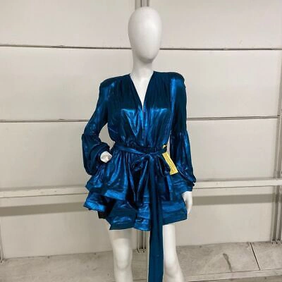 Pre-owned Bronx And Banco Bedouin Metallic Mini Dress Women's Size 6 Teal In Blue