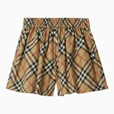 Burberry Kids'  Childrens Check Stretch Cotton Shorts In Beige