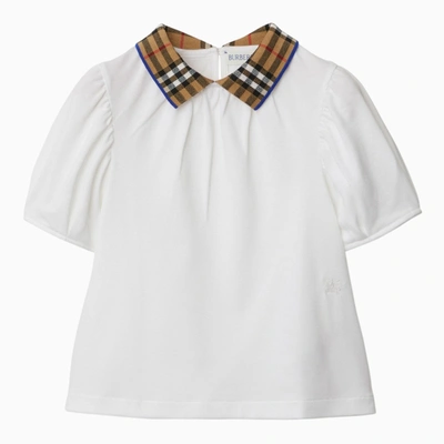 Burberry Kids' Check-collar Cotton Polo Shirt In White