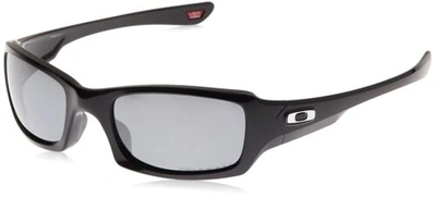 Pre-owned Oakley Men's Oo9238 Fives Squared Rectangular Sunglasses, Polished Black/black In Polished Black/black Iridium Polarized