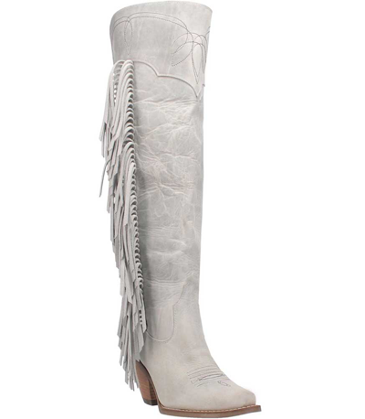 Pre-owned Dingo Women's Sky High Leather Boot Off White