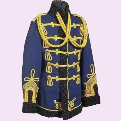 Pre-owned 100% Blue General Hussar Officers Braiding Men's Military Wool Jacket