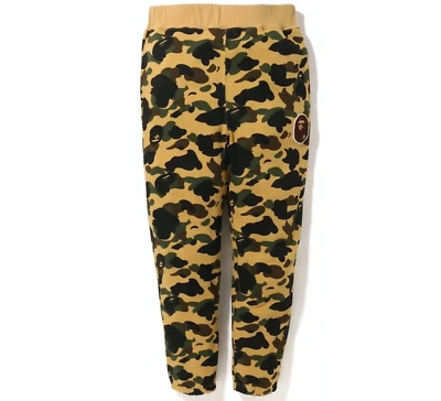Pre-owned Bape 1st Camo Ape Head Patched Sweatpants Yellow [001pti801024m]