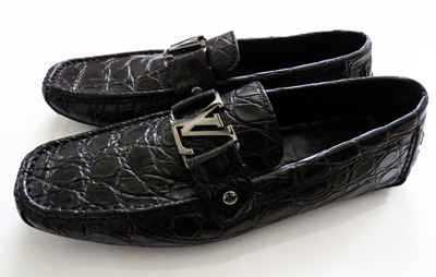 Pre-owned Louis Vuitton Monte Carlo Crocodile Leather Shoes Size 9 Lv 10 Us 43 Euro 9 Uk In Black