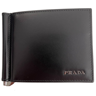 Pre-owned Prada Vitello Portaf A. Molla Leather Money Clip Wallet Nero (black) 2mn077 C