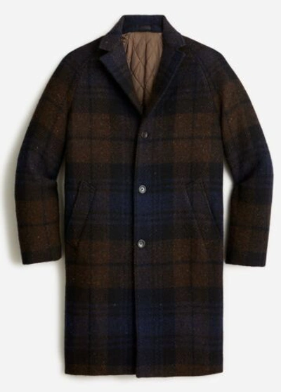 Pre-owned Jcrew J Crew $798 Ludlow Reglan Sleeve Navy Brown Big Plaid Topcoat In Irish Wool 42 R In Navy Blue, Brown