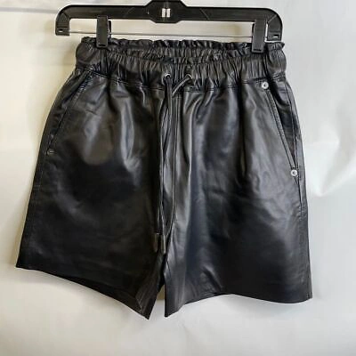 Pre-owned Lita By Ciara Wide Leg Drawstring Leather Shorts Women's Size Xl Black