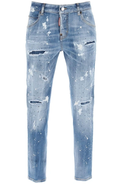 Dsquared2 Cool Girl Jeans In Medium Ice Spots Wash In Light Blue