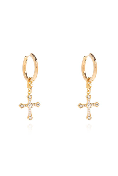 Dolce & Gabbana Cross Embellished Drop Earrings In Gold